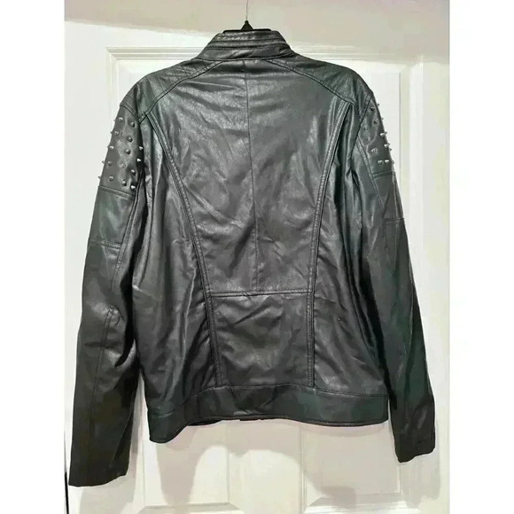 American Stitch Vegan Leather Mens Studded Biker Jacket Zippers Large - Picture 8 of 8